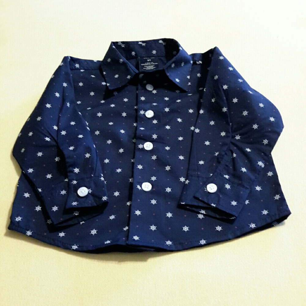 NAUTICA BUTTON SHIRT (NAVY/WHITE) D-12 - Picture 1 of 4